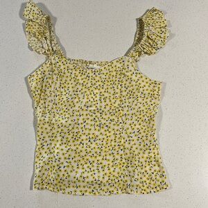 NWT - Ruffled - Trim Top - sweetheart neckline. Sleeveless (White/Yellow)